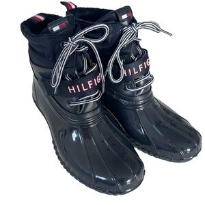 Tommy Hilfiger Women's Sz 8 "Huski" Navy Blue Lace Up Rain Boots w/ Strap